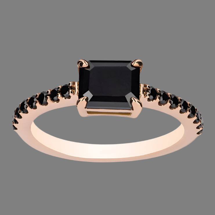 1ct Black Diamond Ring East/West Setting Natural Emerald Cut - Blackdiamond