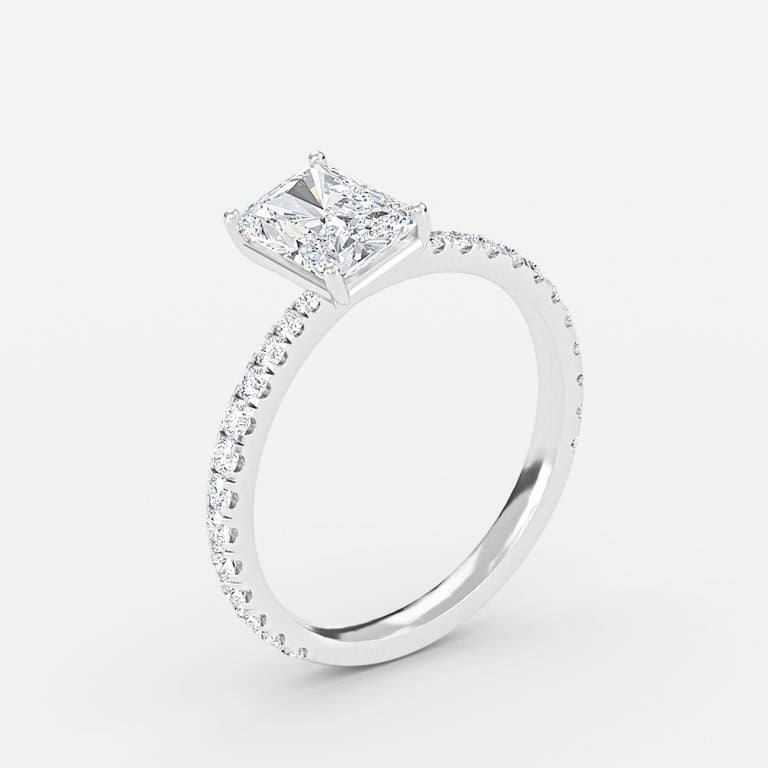 Crown Radiant Diamond Band Engagement Ring 14K / 18K Solid Gold