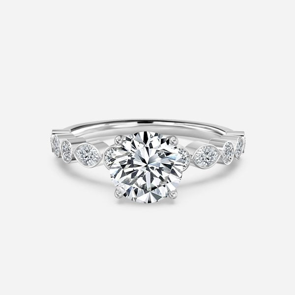 Trine Round Unique Diamond Engagement Ring 14K / 18K Solid Gold