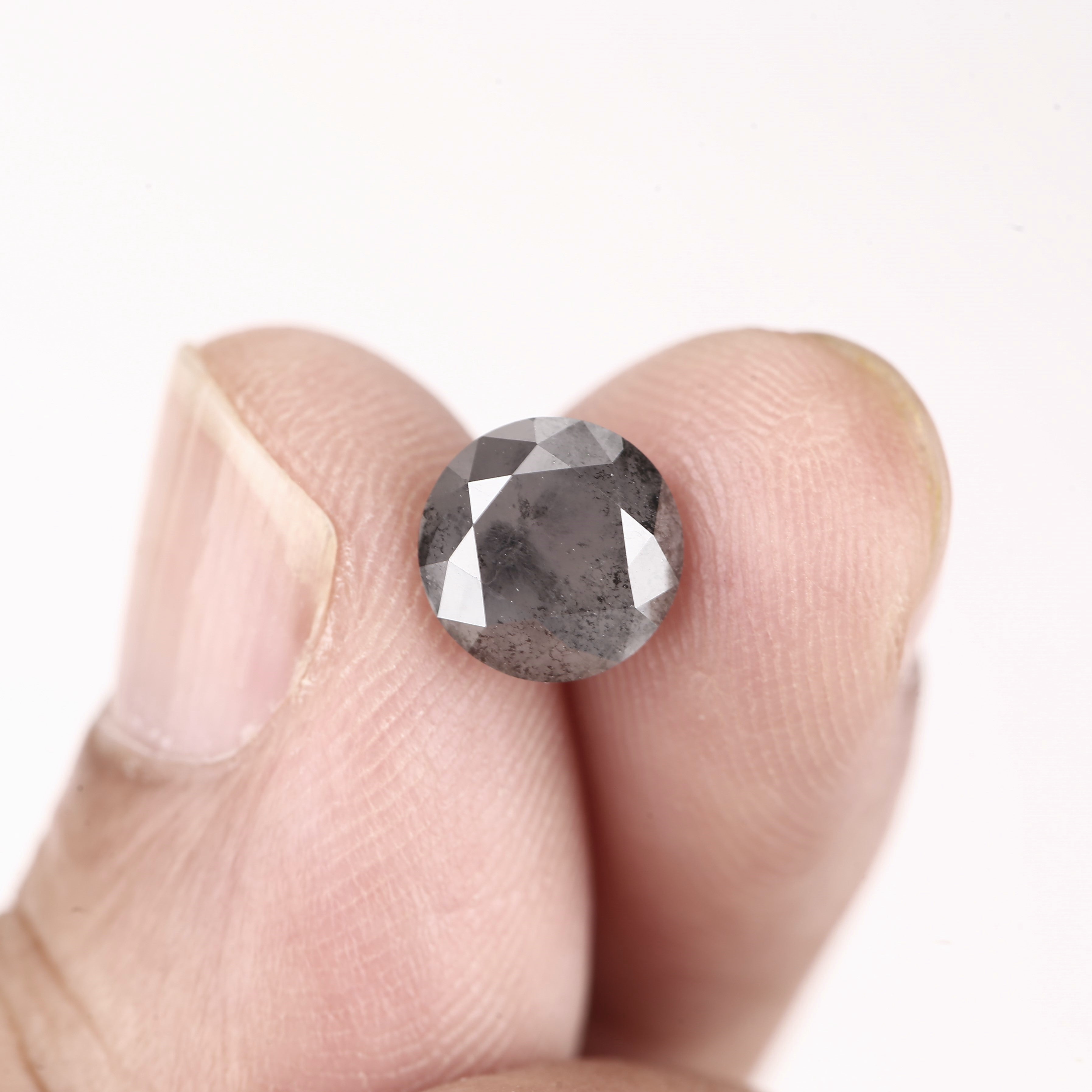 1.95 Carat Fancy Gray Round Salt and Pepper Diamond 7.4 MM for Unique Jewelry