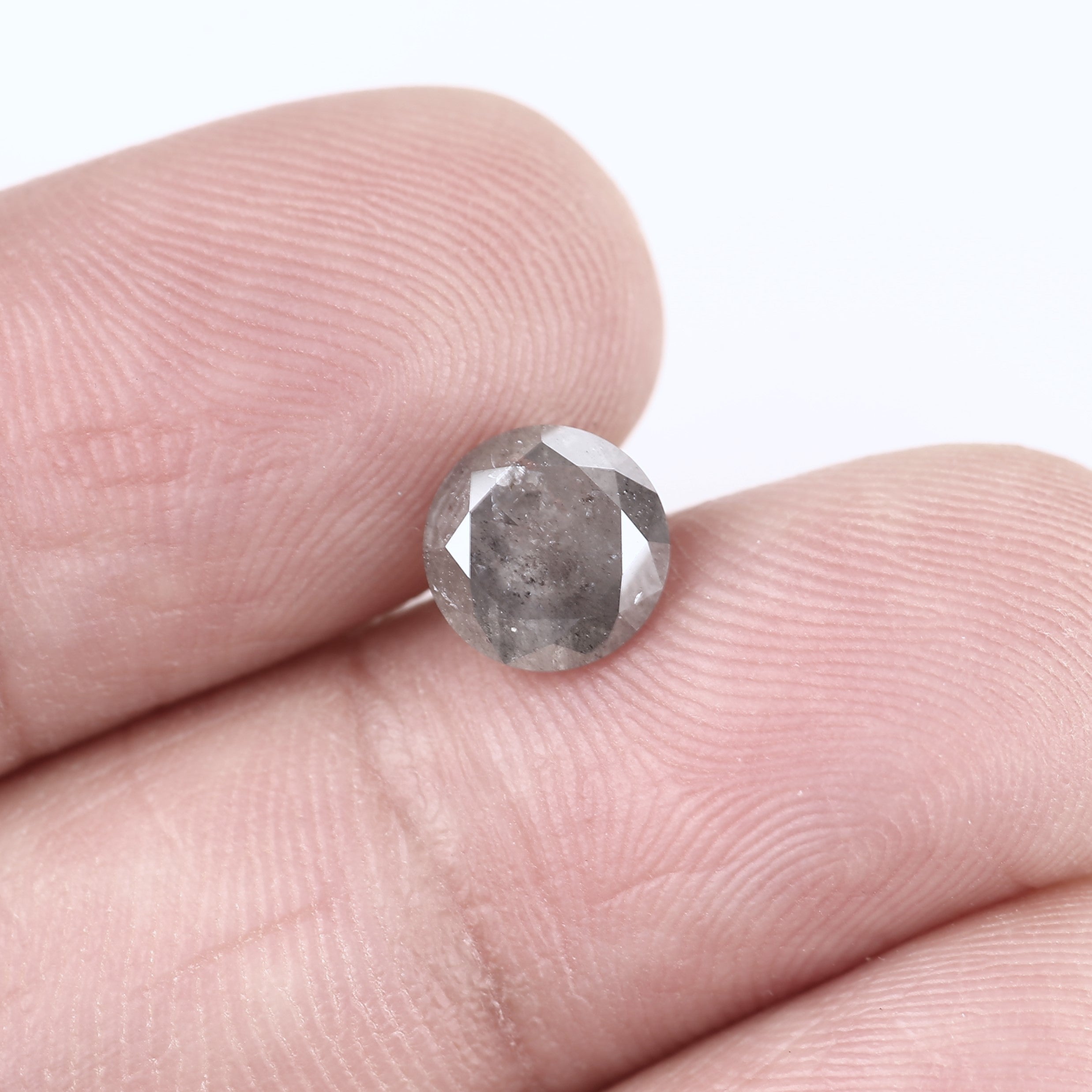 6.9 MM 1.35 Ct Salt and Pepper Diamond with Natural Grey Inclusions, Perfect for Custom Jewelry.