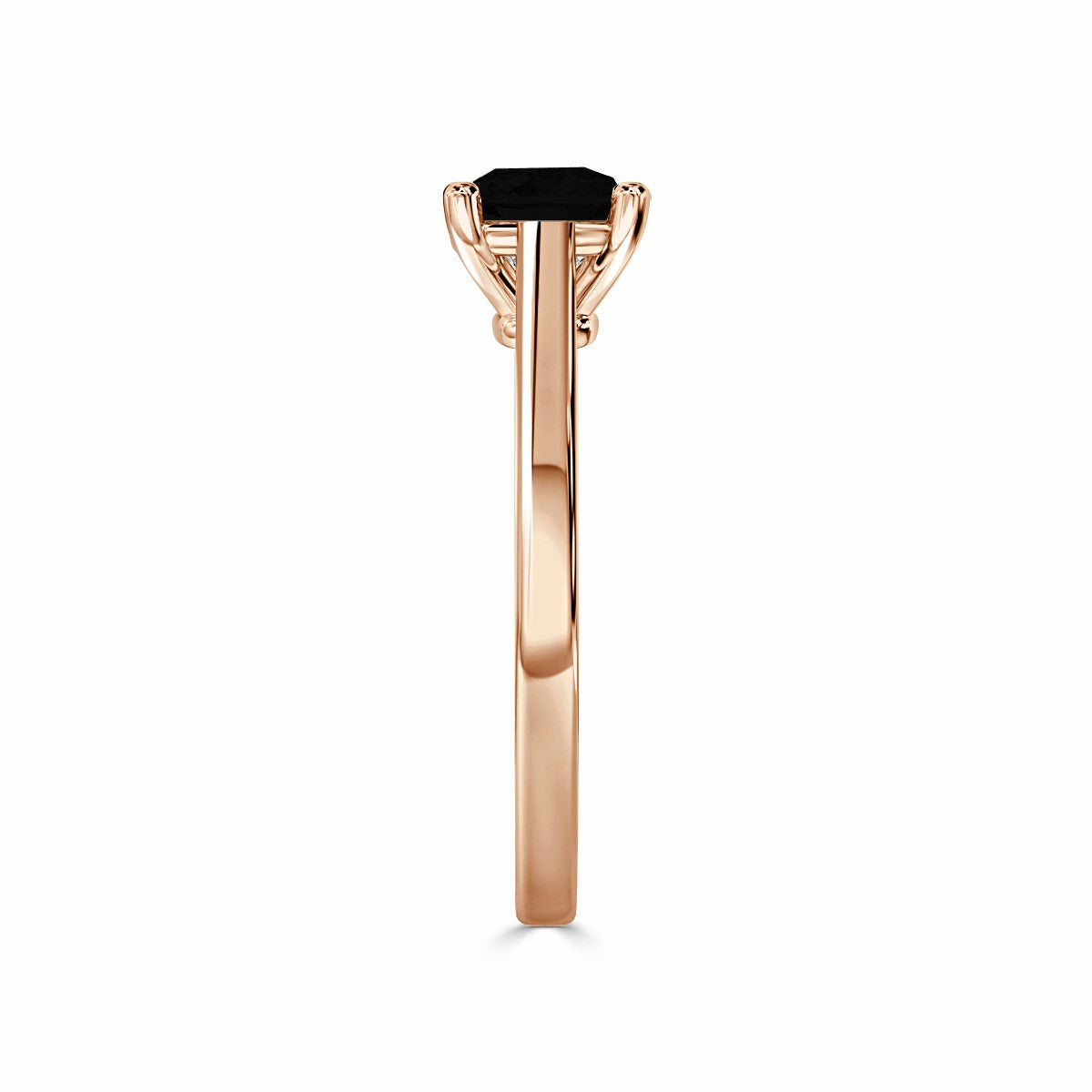 14k Rose Gold Solitaire Cushion Rose Cut Natural Black Diamond Ring - Blackdiamond