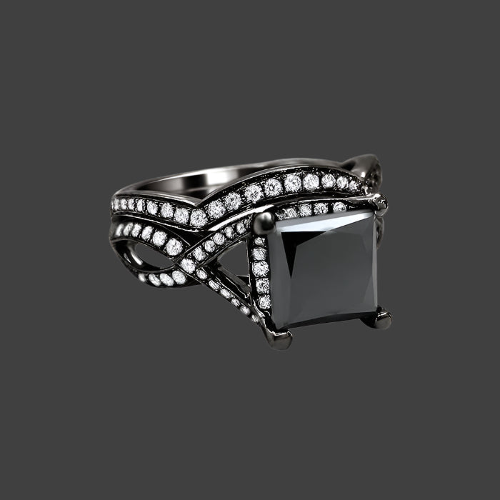 fancy black diamond ring princess shape black gold