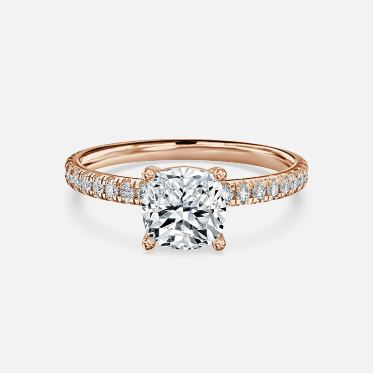 Lux Cushion Diamond Band Engagement Ring 14K / 18K Solid Gold
