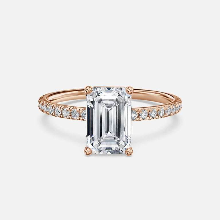 Lux Emerald Diamond Band Engagement Ring 14K / 18K Solid Gold