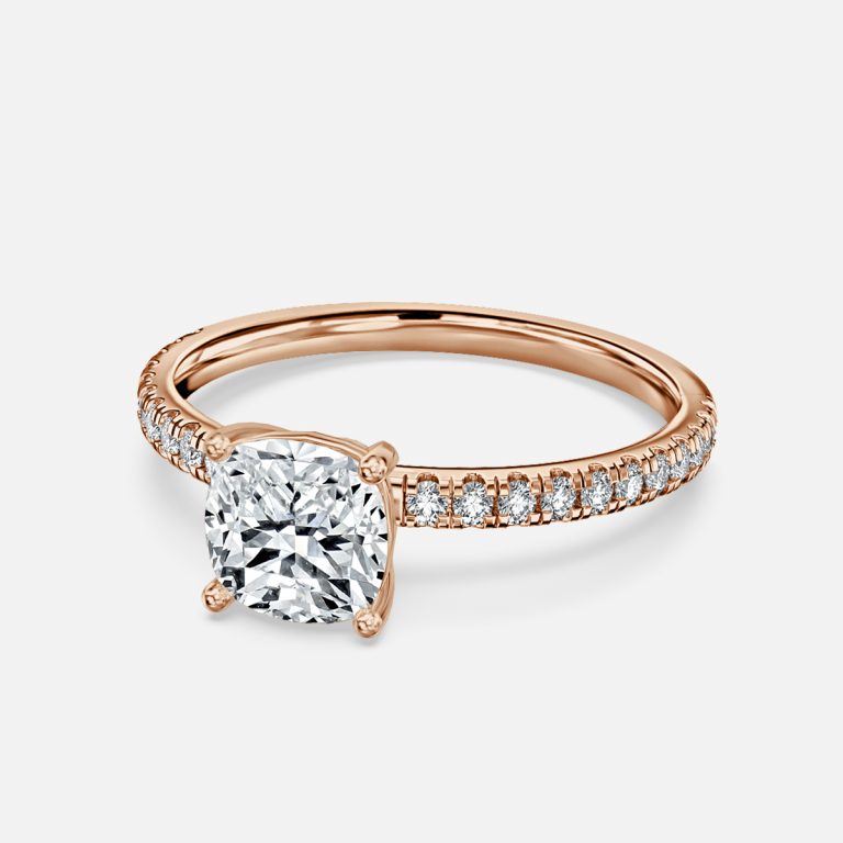 Lux Cushion Diamond Band Engagement Ring 14K / 18K Solid Gold