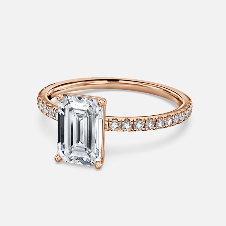 Lux Emerald Diamond Band Engagement Ring 14K / 18K Solid Gold
