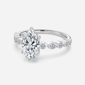 Trine Marquise Unique Diamond Engagement Ring 14K / 18K Solid Gold