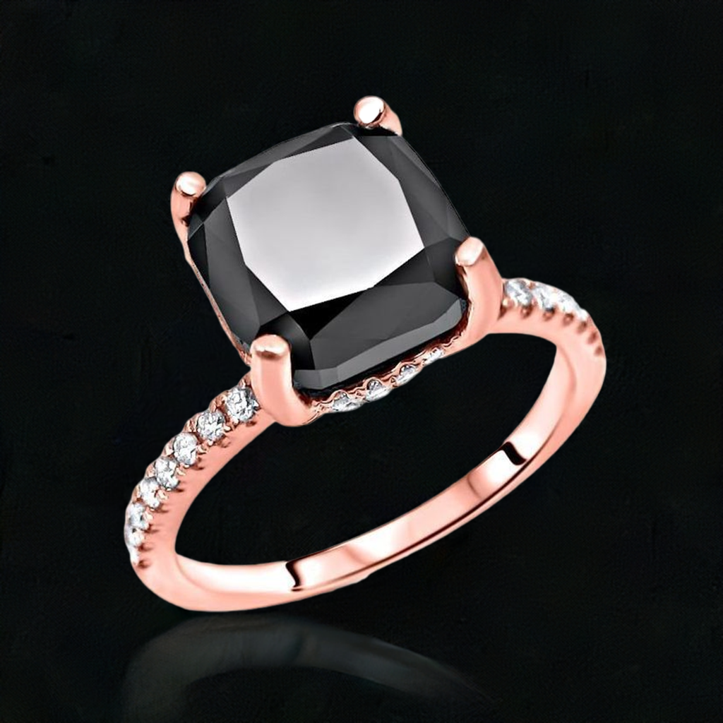 2.80ct Black Cushion Cut Diamond Engagement Ring 14K Solid White Gold