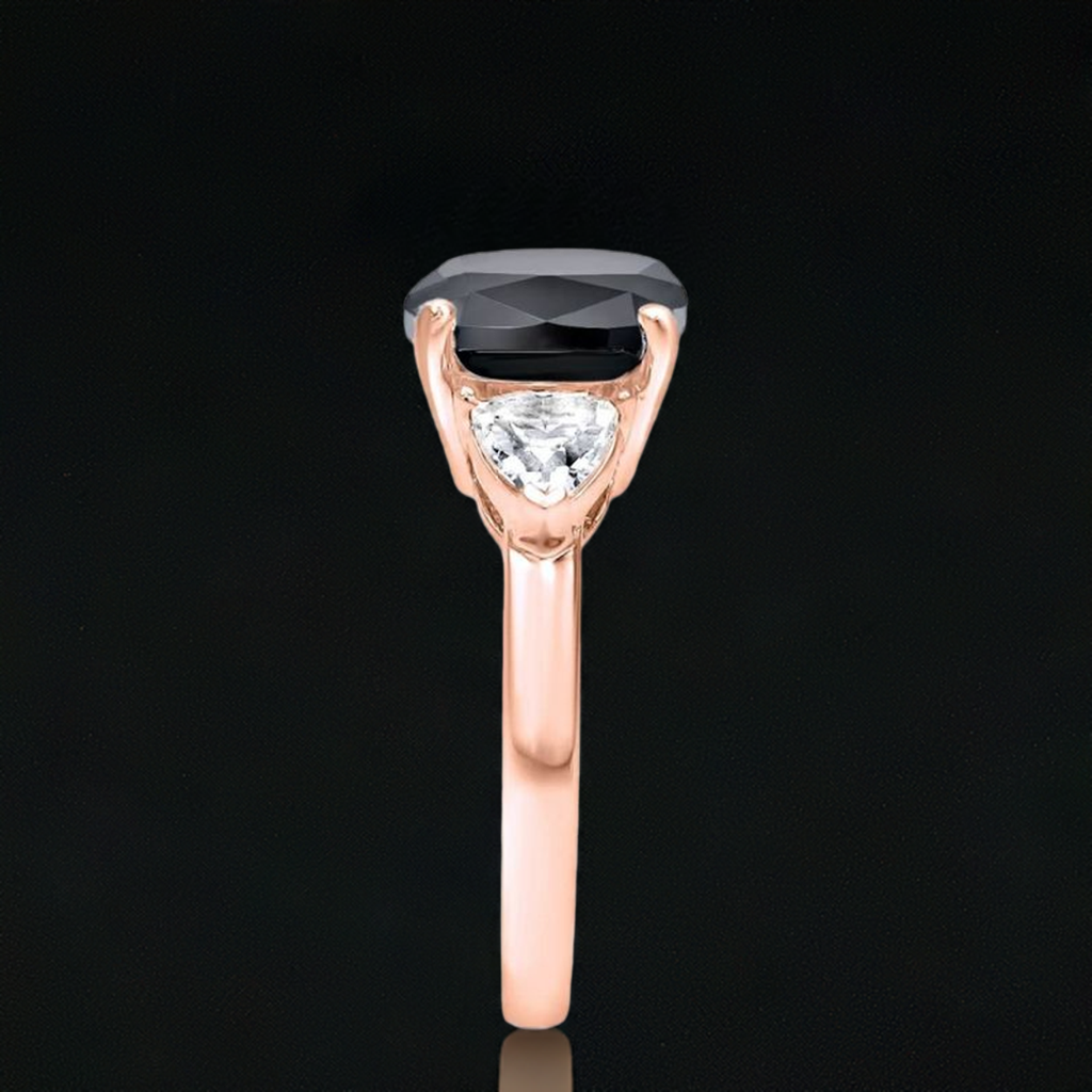 3ct Black Cushion Cut Diamond 3 Stone Trillion White Engagement Ring 14K Solid White Gold
