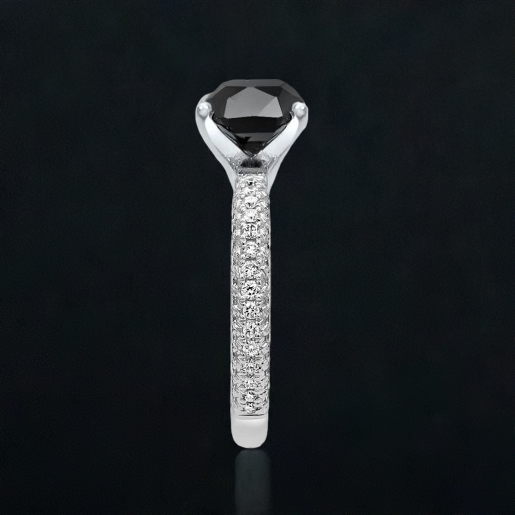 3.50 Carat Cushion Cut Black Diamond Pave Engagement Ring 14K Solid White Gold