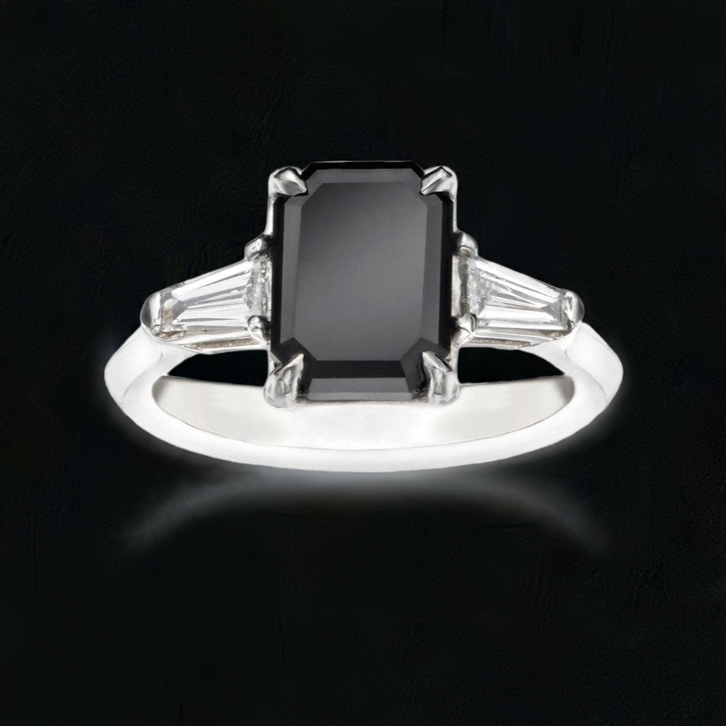 Diana Emerald Cut Black Diamond Engagement Ring