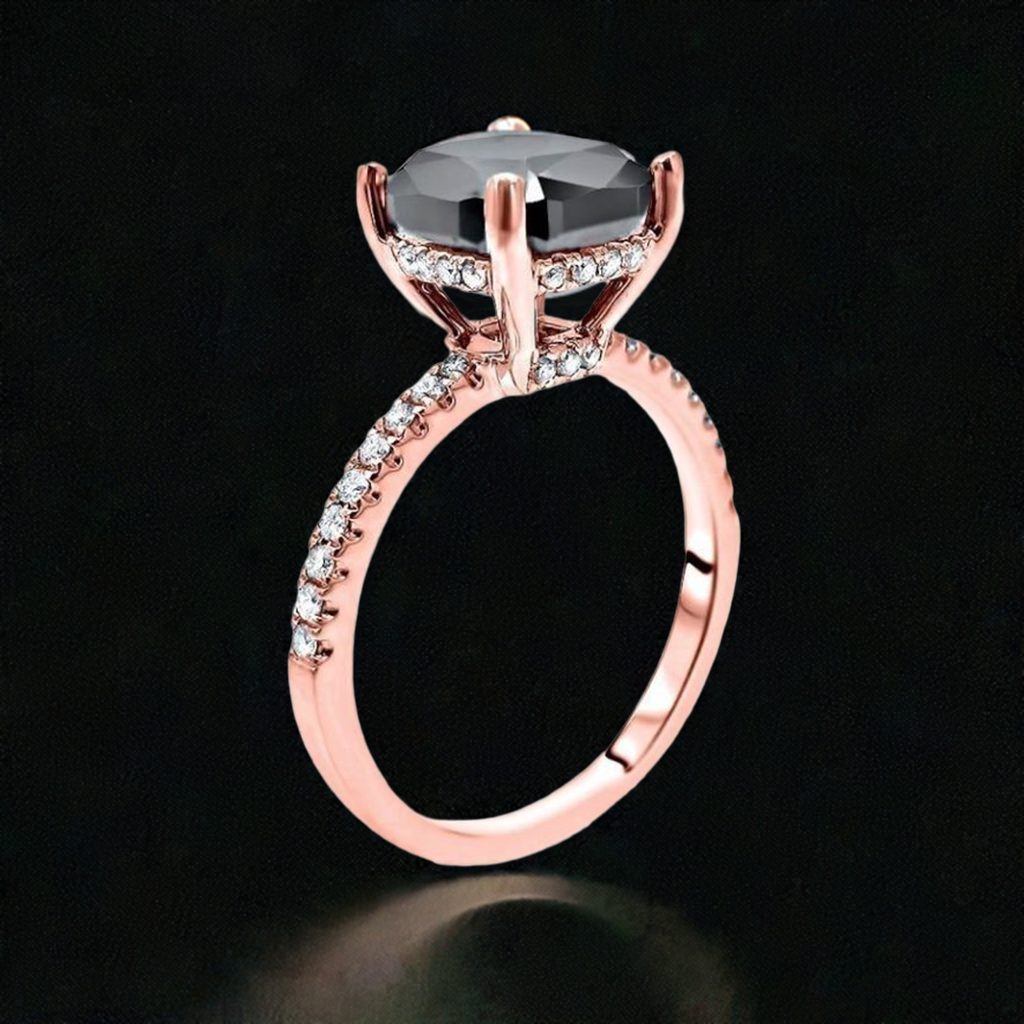2.80ct Black Cushion Cut Diamond Engagement Ring 14K Solid White Gold