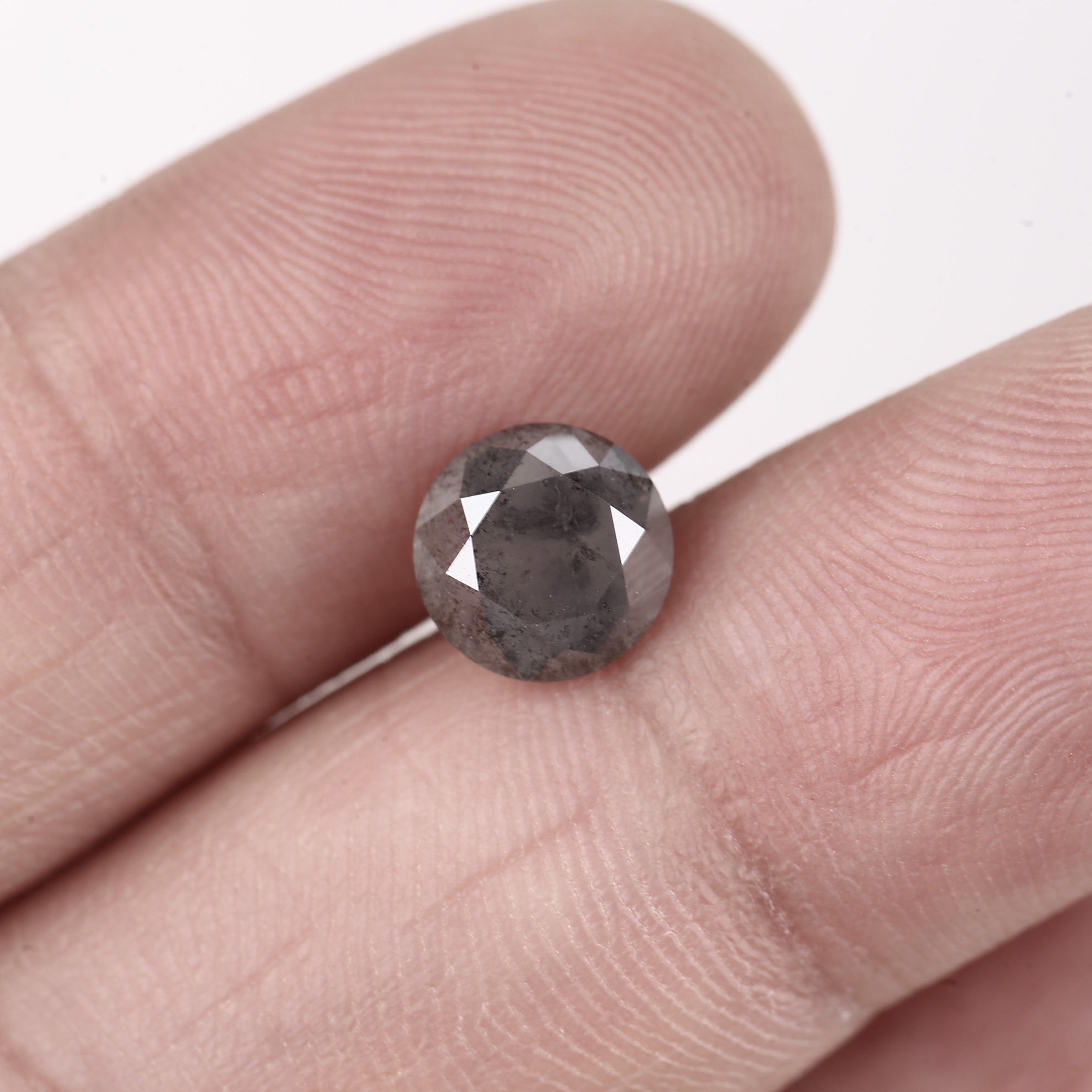 1.95 Carat Fancy Gray Round Salt and Pepper Diamond 7.4 MM with Bold Inclusions
