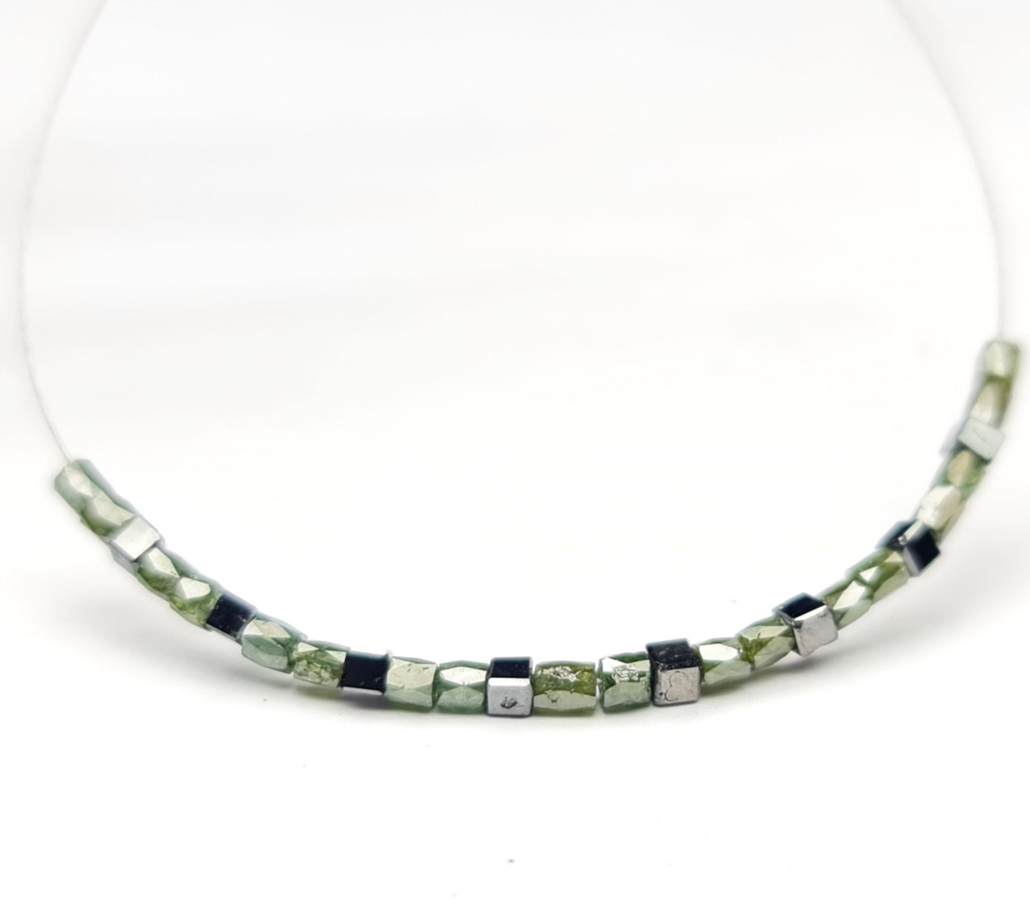 1 Carat Natural Polished Cubes Checker Cut Green Black Diamond Beads