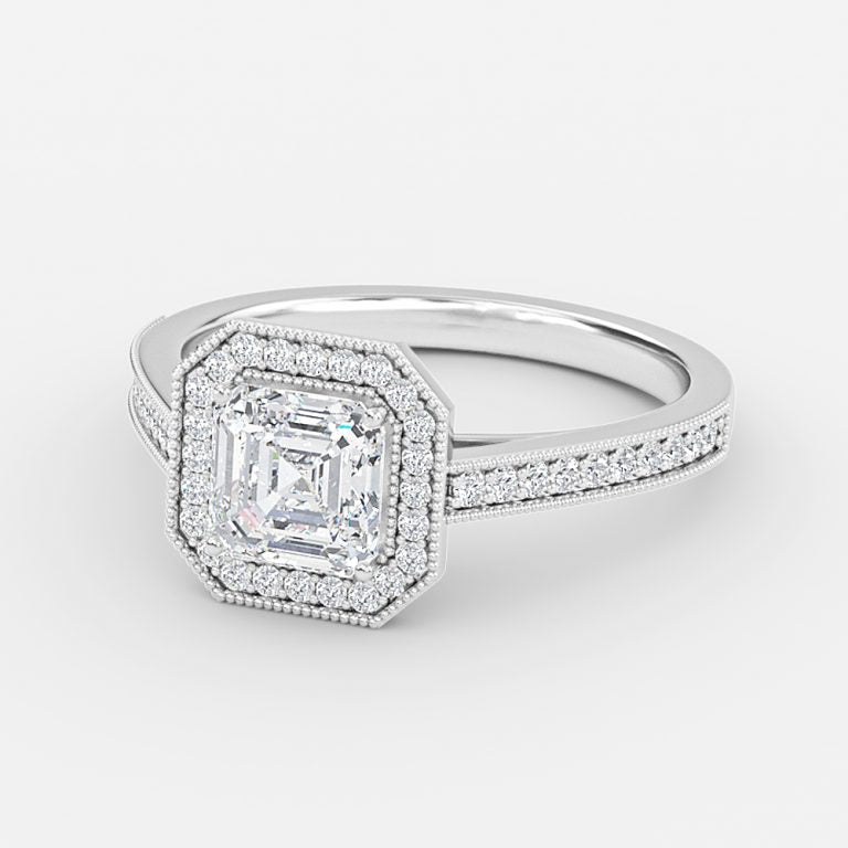 Flswin Asscher Halo Engagement Ring 14K / 18K Solid Gold