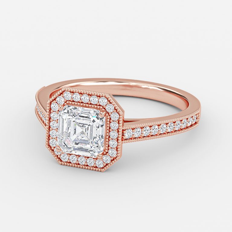 Flswin Asscher Halo Engagement Ring 14K / 18K Solid Gold