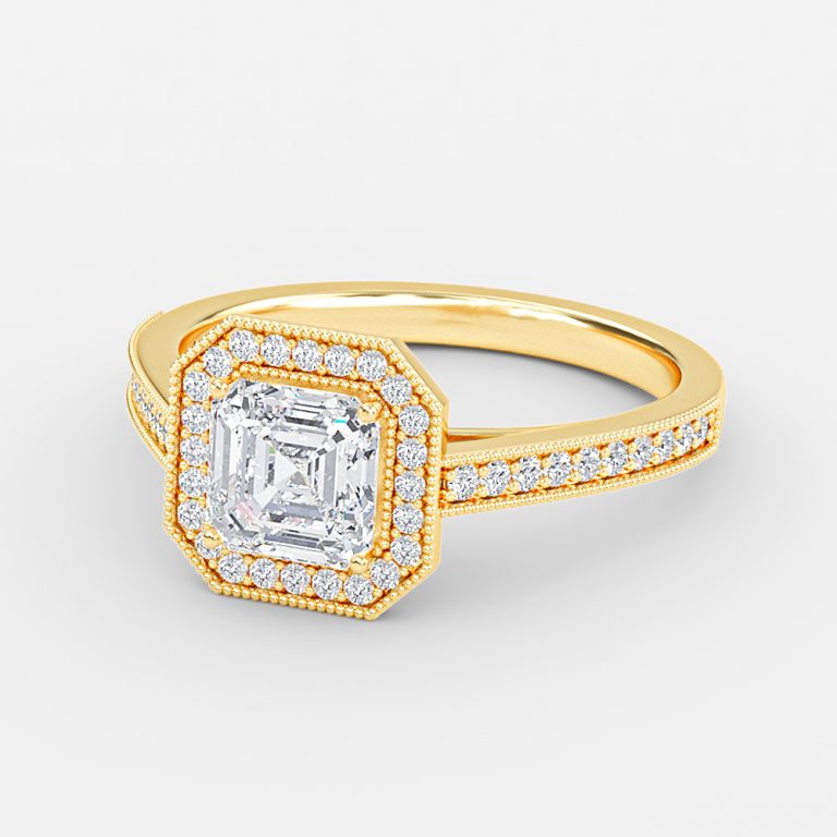 Flswin Asscher Halo Engagement Ring 14K / 18K Solid Gold