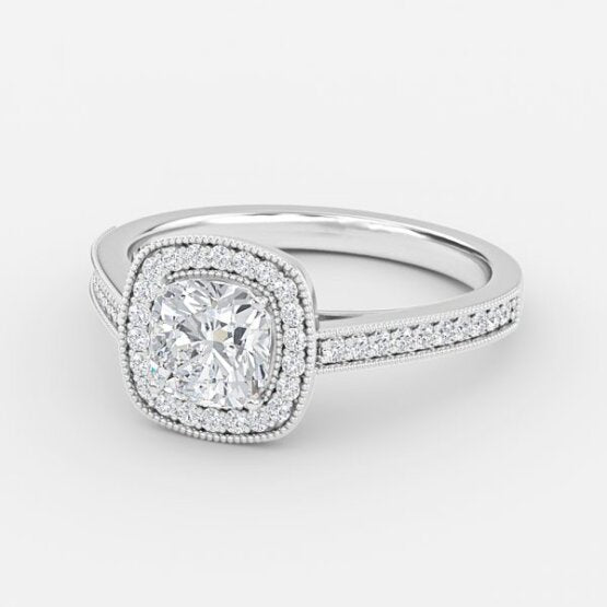 Flswin Cushion Halo Engagement Ring 14K / 18K Solid Gold