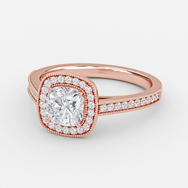 Flswin Cushion Halo Engagement Ring 14K / 18K Solid Gold