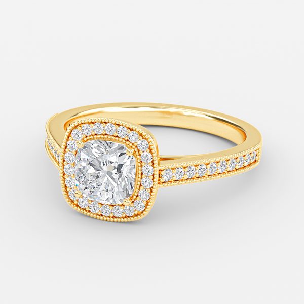 Flswin Cushion Halo Engagement Ring 14K / 18K Solid Gold