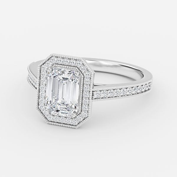 Flswin Emerald Halo Engagement Ring 14K / 18K Solid Gold