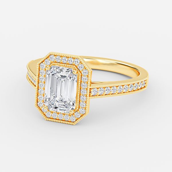 Flswin Emerald Halo Engagement Ring 14K / 18K Solid Gold