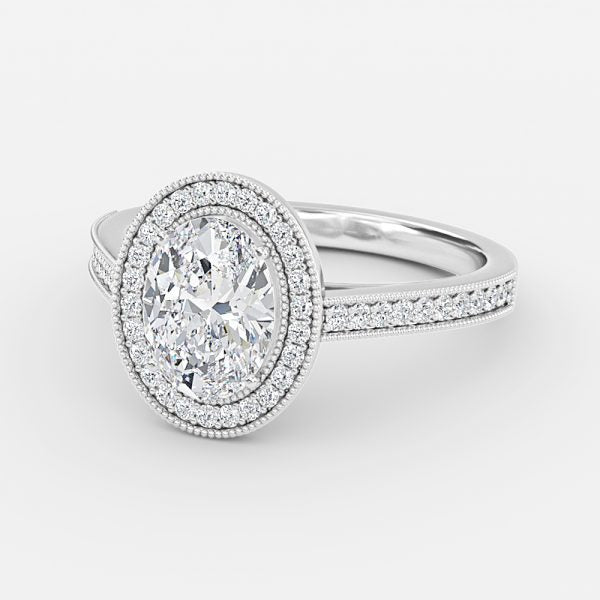 Flswin Oval Halo Engagement Ring 14K / 18K Solid Gold