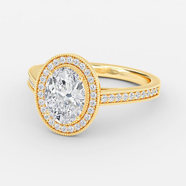 Flswin Oval Halo Engagement Ring 14K / 18K Solid Gold