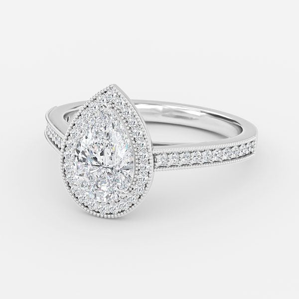 Flswin Pear Halo Engagement Ring 14K / 18K Solid Gold