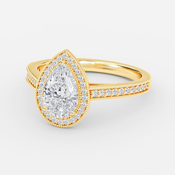 Flswin Pear Halo Engagement Ring 14K / 18K Solid Gold