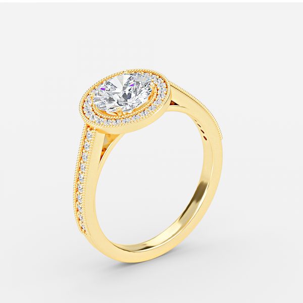 Flswin Round Halo Engagement Ring 14K / 18K Solid Gold