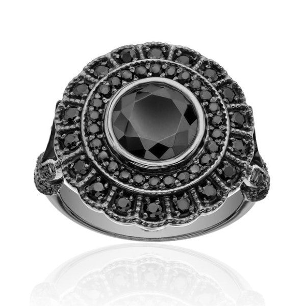 Nile Double Halo Black Diamond Ring 14k Black Gold - Blackdiamond