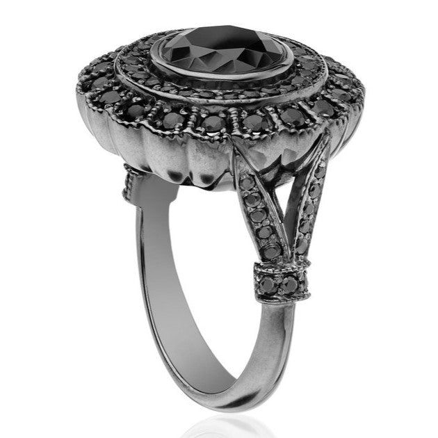 Nile Double Halo Black Diamond Ring 14k Black Gold - Blackdiamond