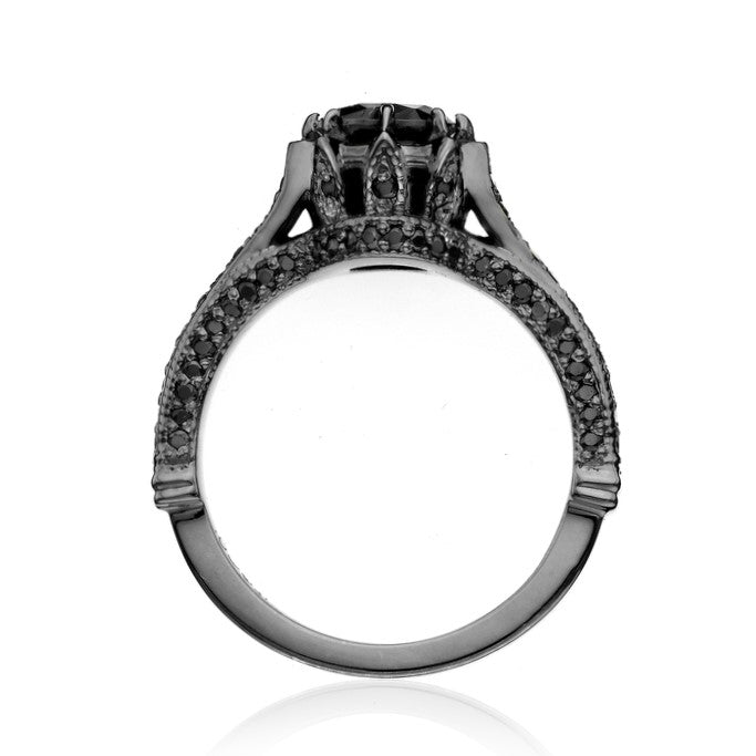 Real Black Diamond Ring 14K Black Gold Engagement Ring - Blackdiamond