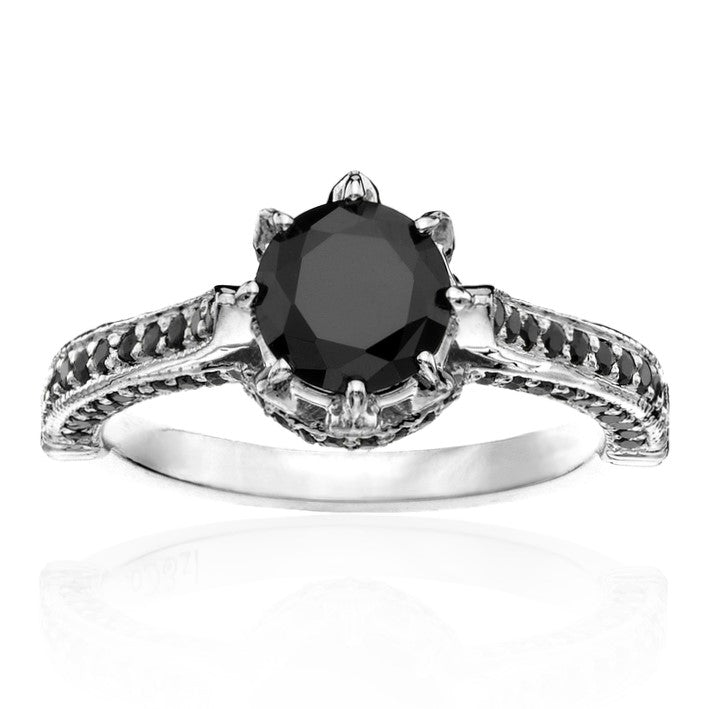 Real Black Diamond Ring 14K Black Gold Engagement Ring - Blackdiamond