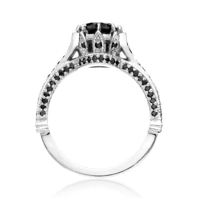 Real Black Diamond Ring 14K Black Gold Engagement Ring - Blackdiamond