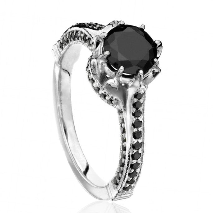 Real Black Diamond Ring 14K Black Gold Engagement Ring - Blackdiamond