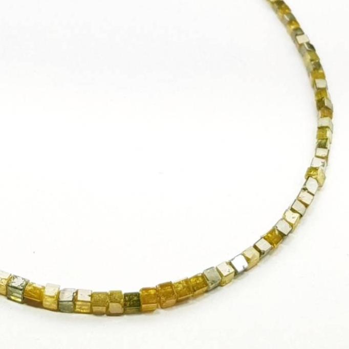 9 Carat Cube Diamond Beads Necklace Fancy Yellow Diamond 925 Silver Clap