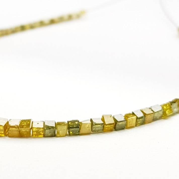 9 Carat Cube Diamond Beads Necklace Fancy Yellow Diamond 925 Silver Clap