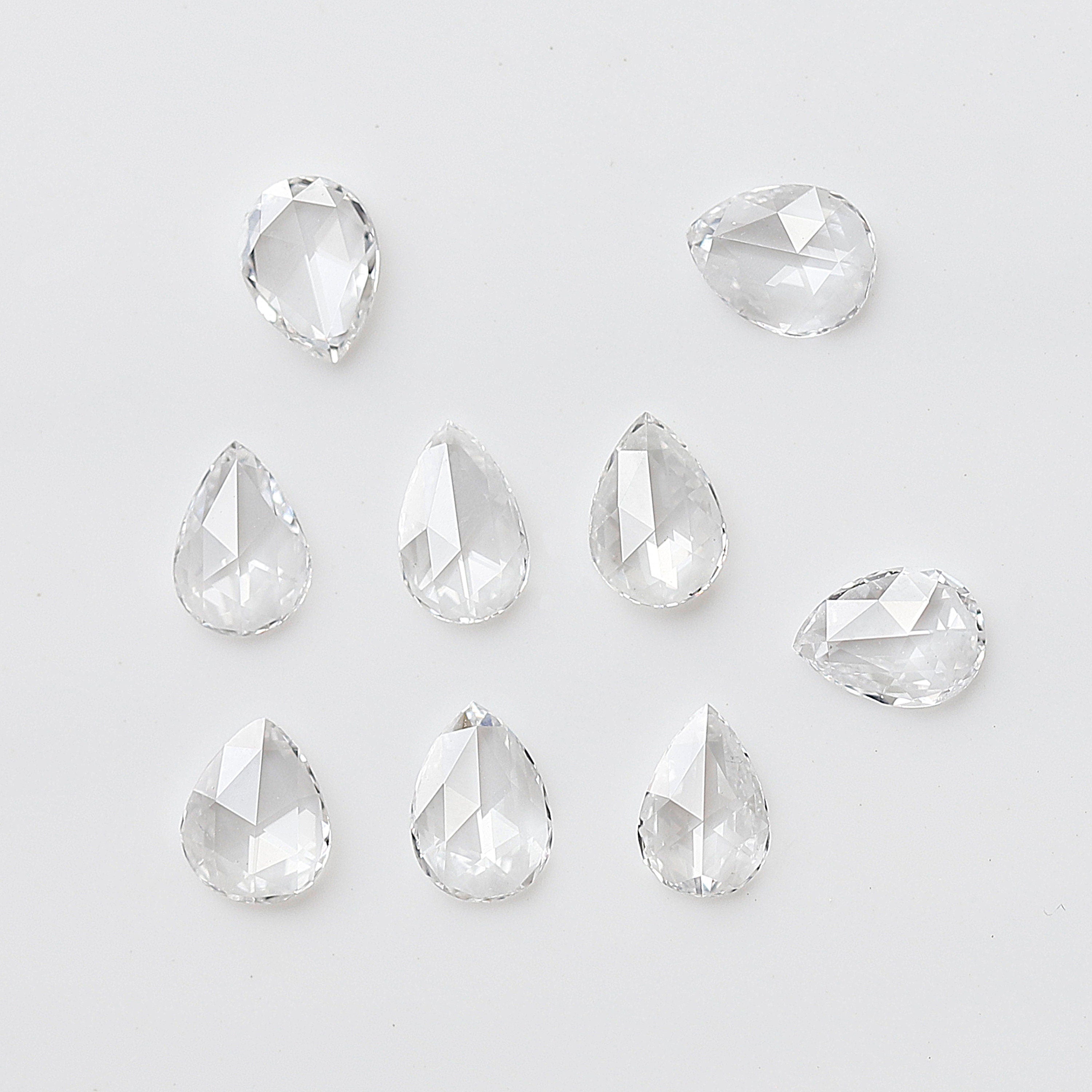 1.04 Carat White Pear Rose Cut FG Color VS Clarity 9 PCS