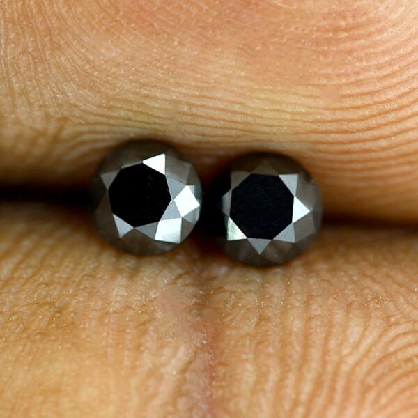 0.60 Carat 3.8 X 3.8 X 3 mm natural black diamonds pair for solitaire stud earrings - Blackdiamond