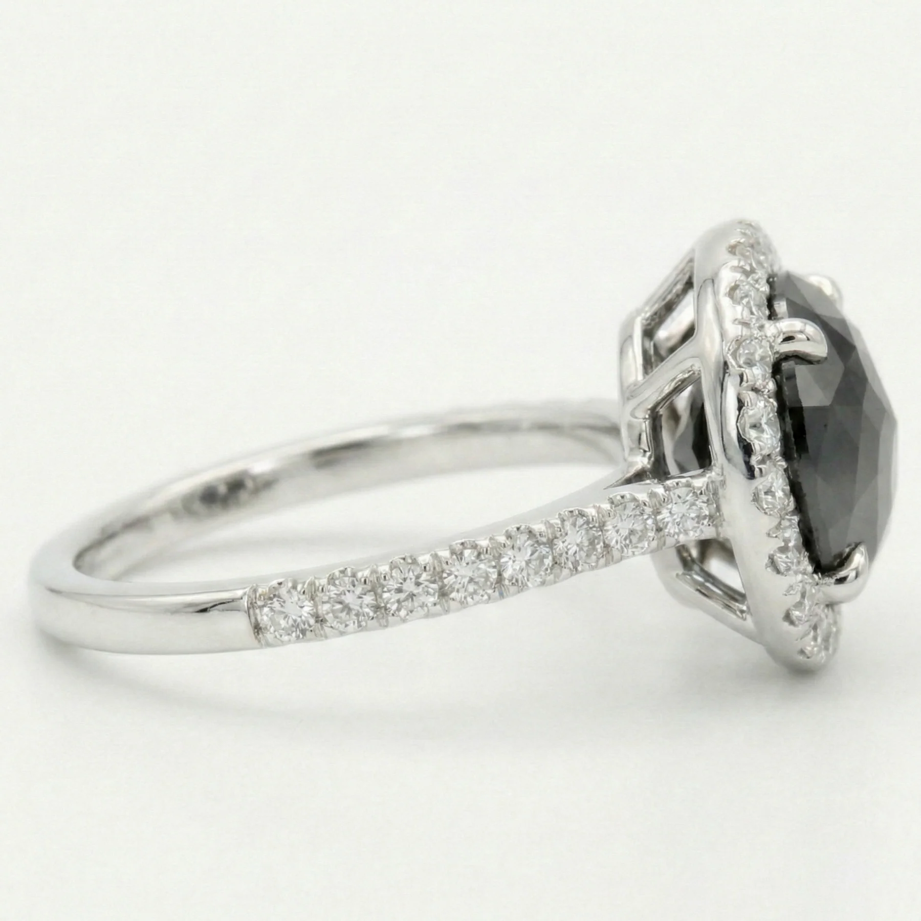 4 Carat Rose Cut Black Diamond Halo Engagement Ring 14K White Gold
