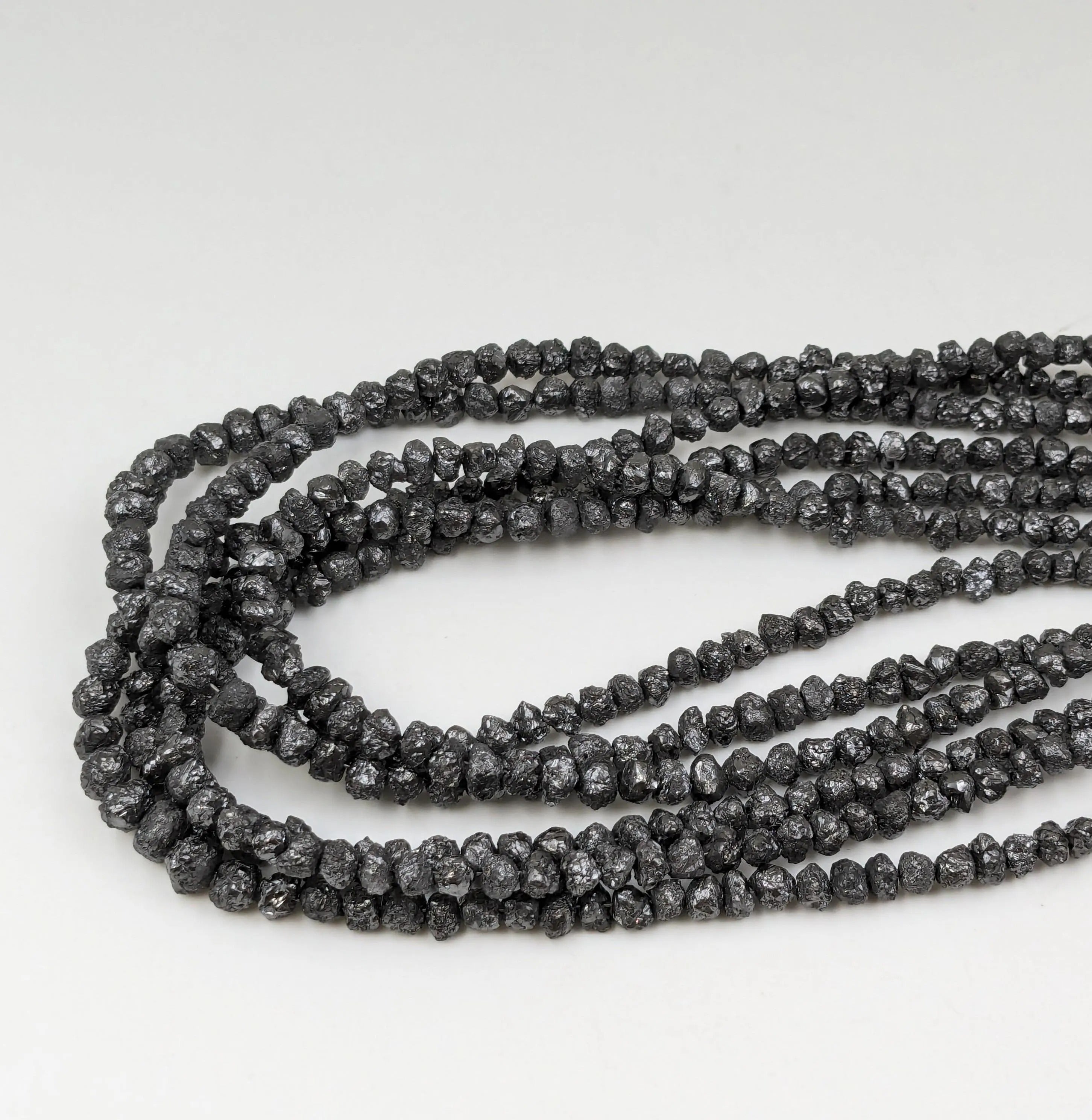 15 Inch Natural Strand Raw Black Diamond Beads Uncut Nuggets 4-5mm