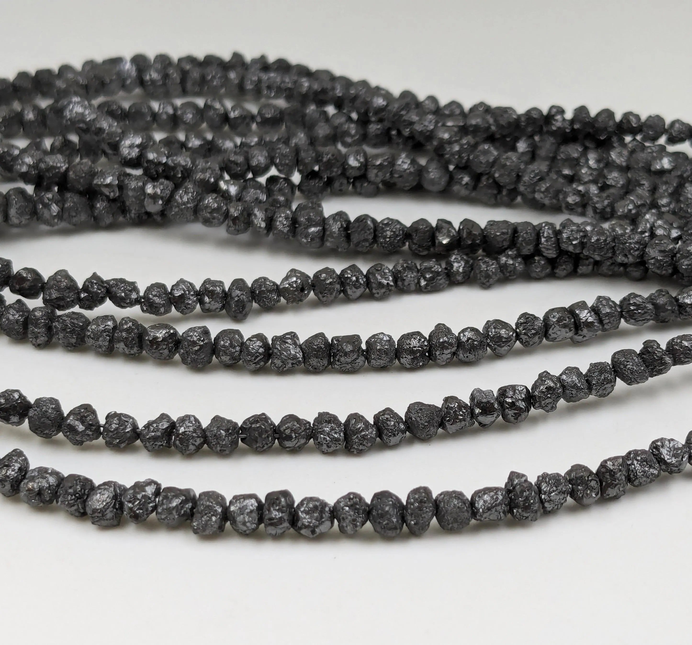 15 Inch Natural Strand Raw Black Diamond Beads Uncut Nuggets 4-5mm