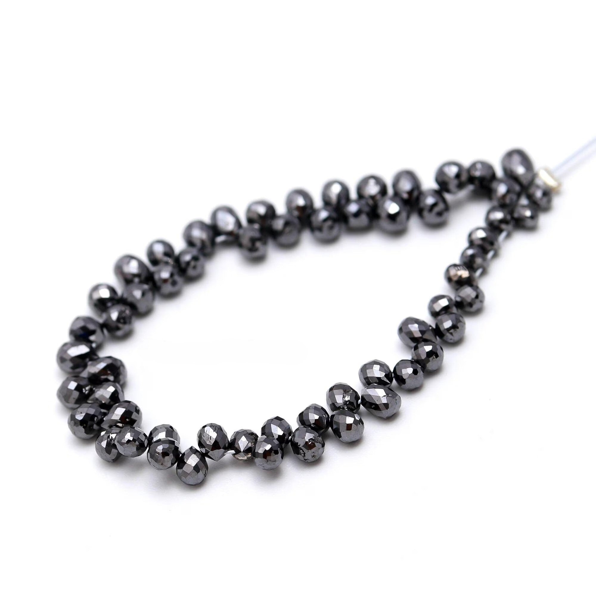 15 Inch Strand Natural Black Diamond Faceted Teardrop Briolette Beads