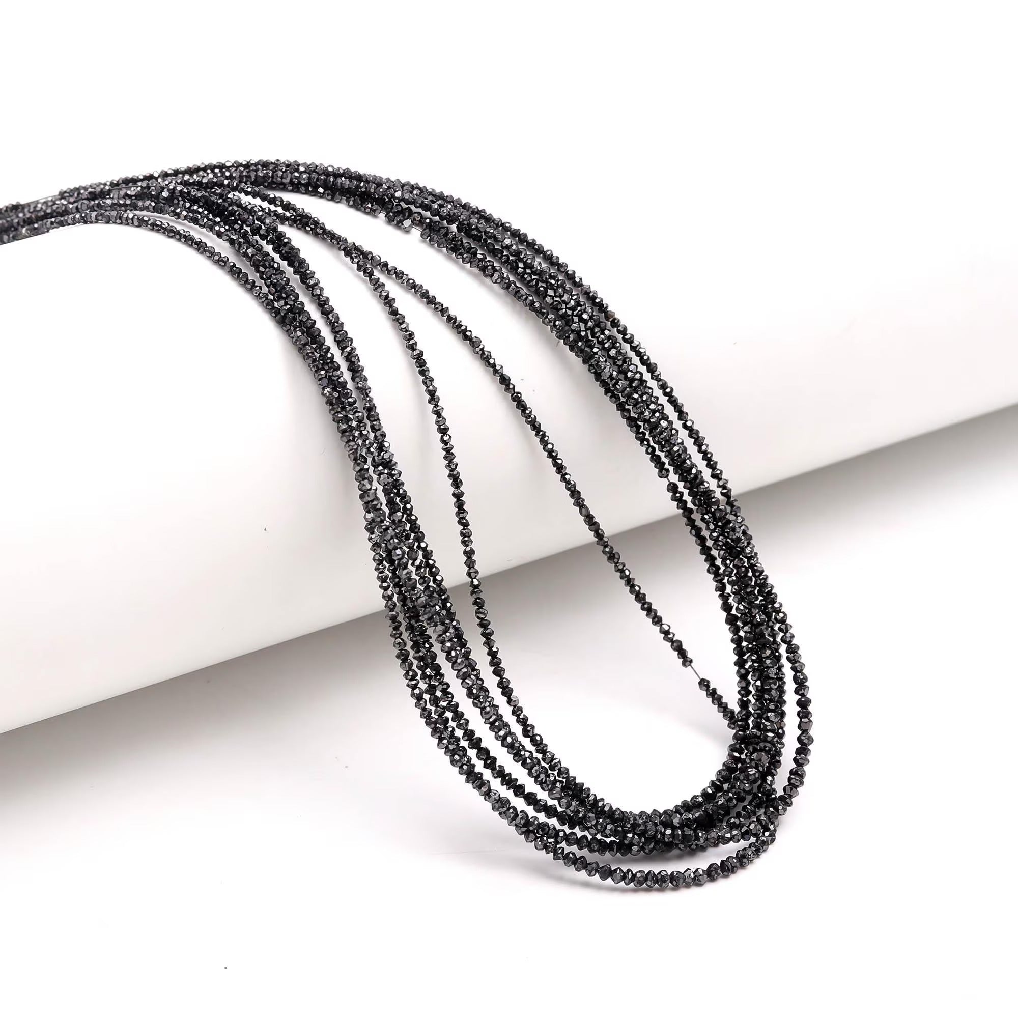 15 Inch Natural Black Diamond Faceted Beads Jewellery 2 mm