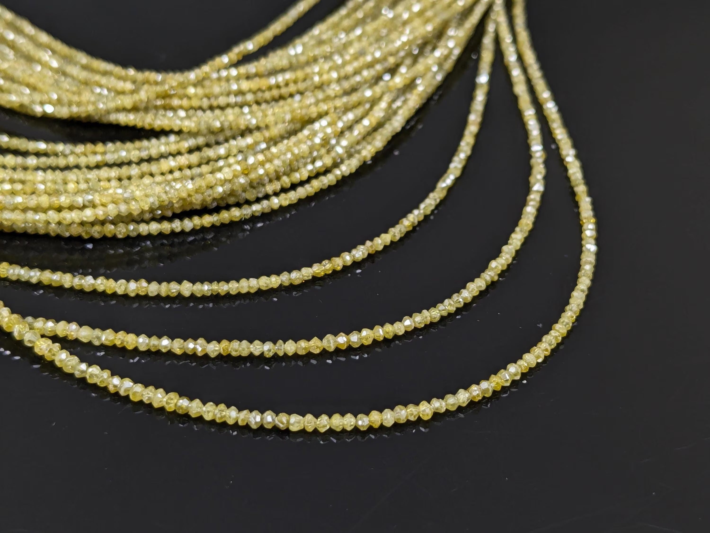 15 Inch Strand Faceted Natural Yellow Diamond Rondelle Beads