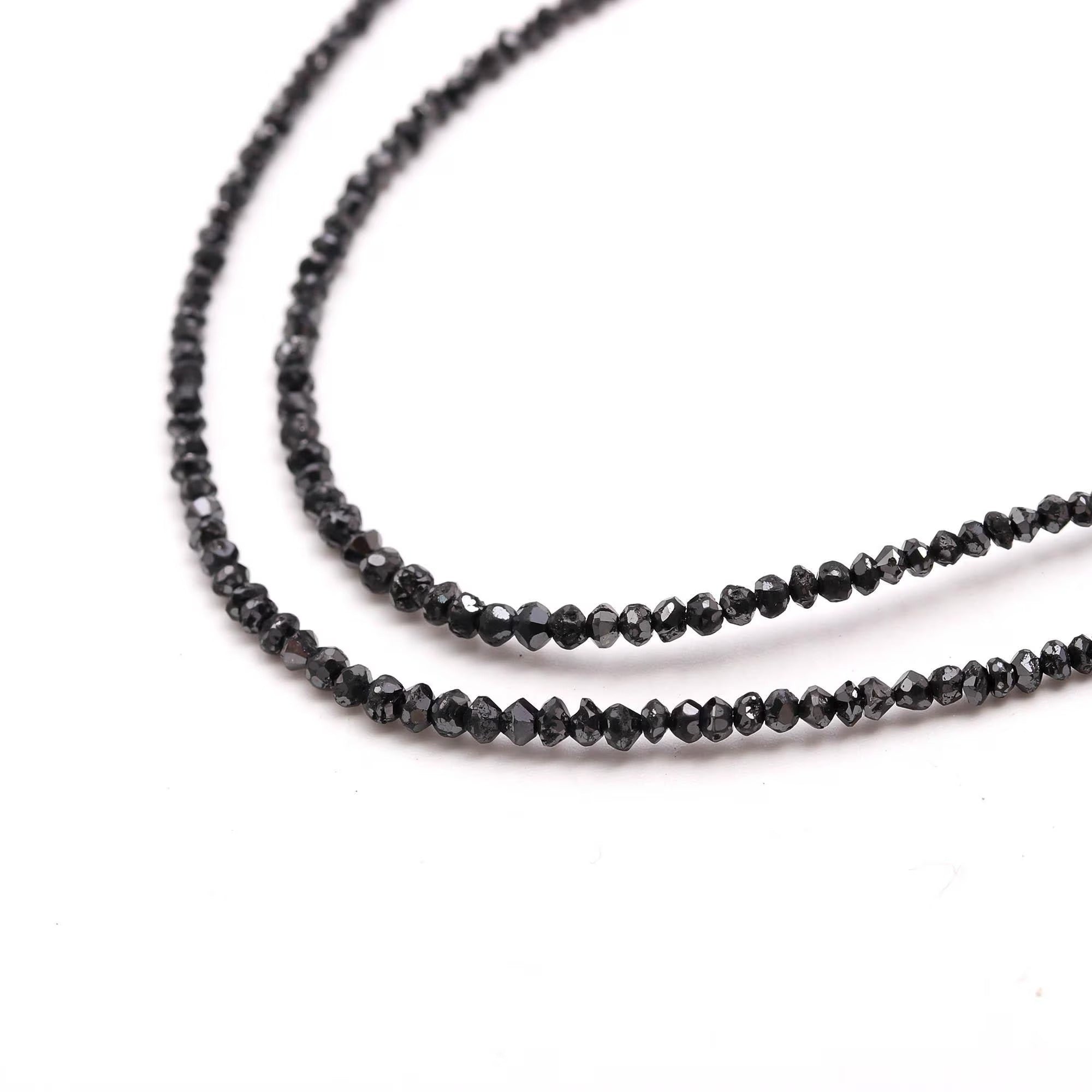 15 Inch Natural Black Diamond Faceted Beads Jewellery 2 mm