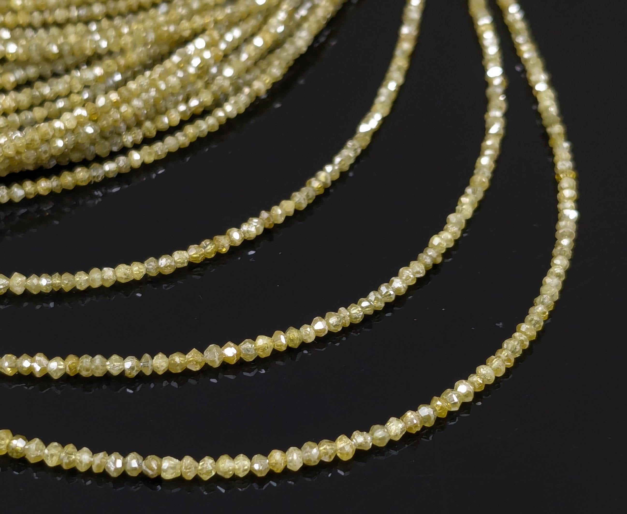 15 Inch Strand Faceted Natural Yellow Diamond Rondelle Beads